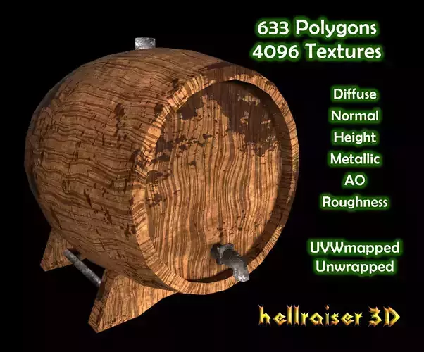 Wine Cask - PBR - Textured Low-poly 3D model