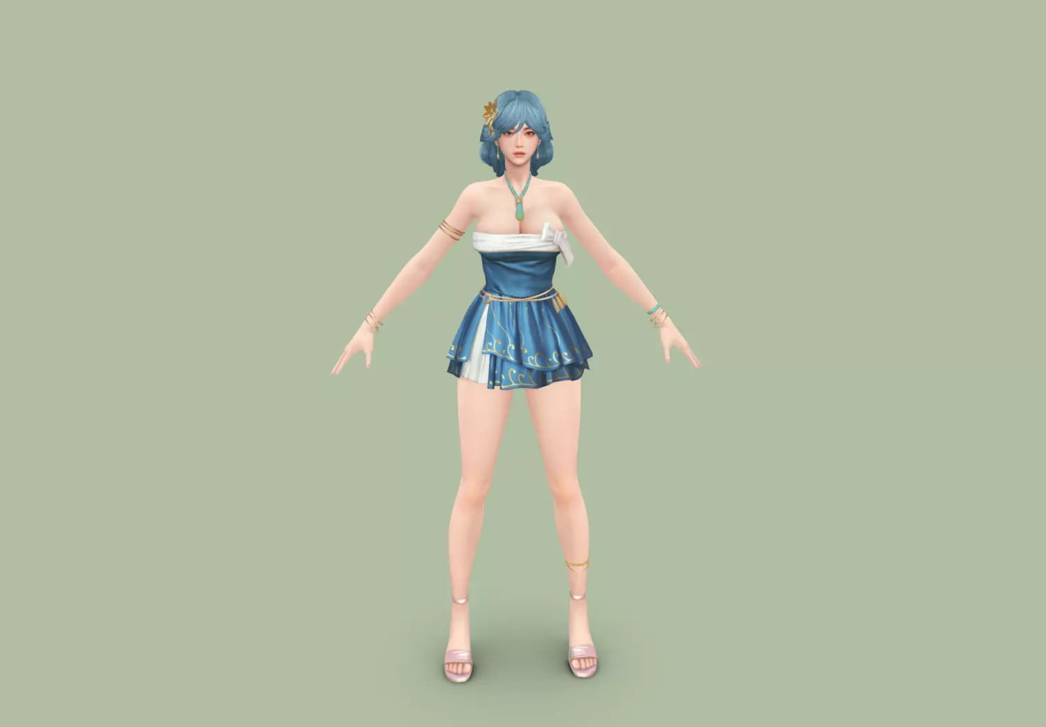 Young and cute girl in a strapless dress Free low-poly 3D model