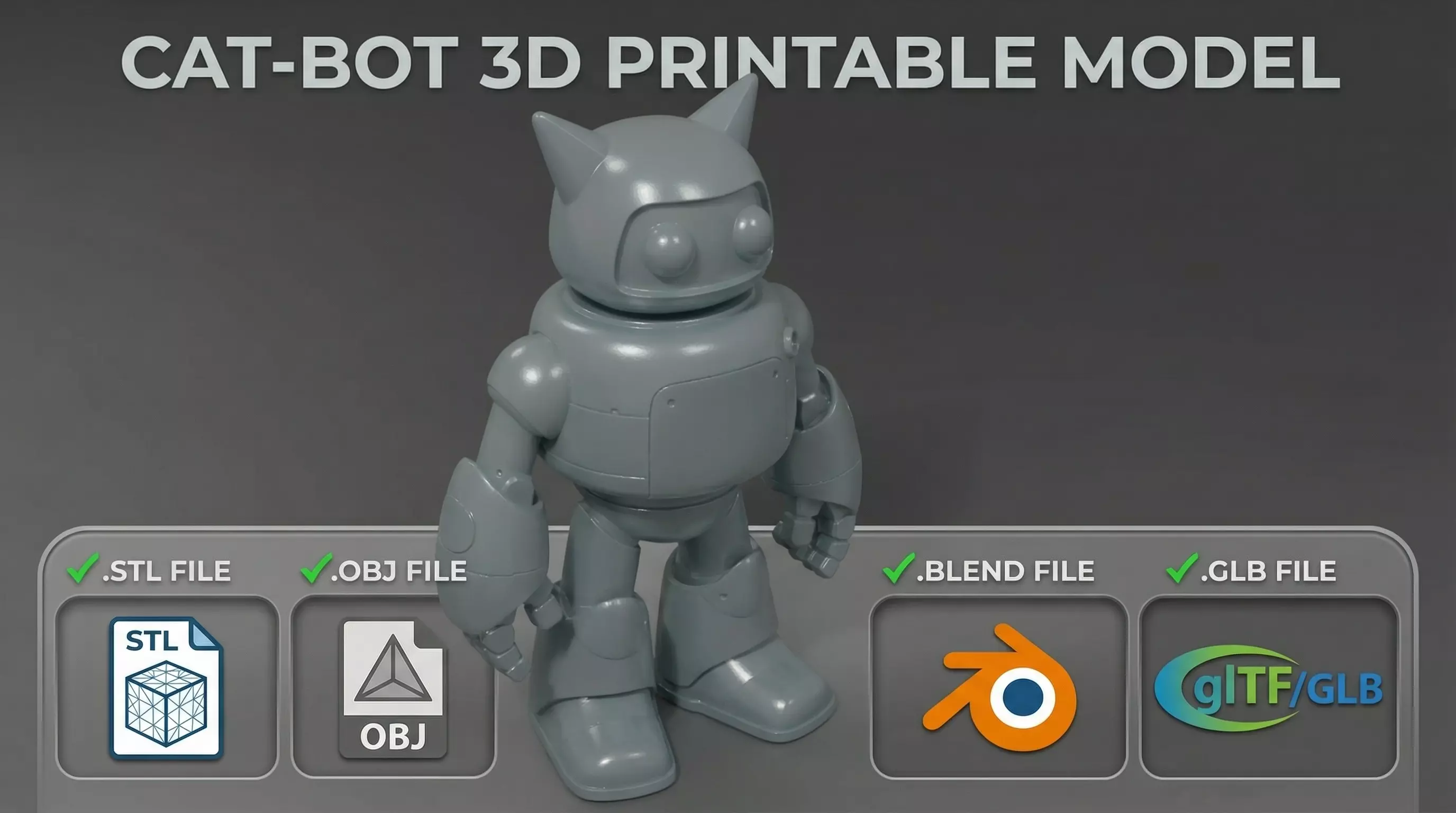 Cute Cat Ear Robot Companion - 3D Print Ready Model 3D print model
