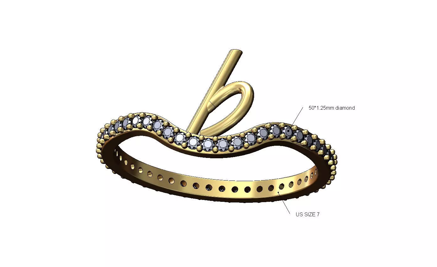 B letter initial 3d lowercase wire diamond eternity ring 3D print model