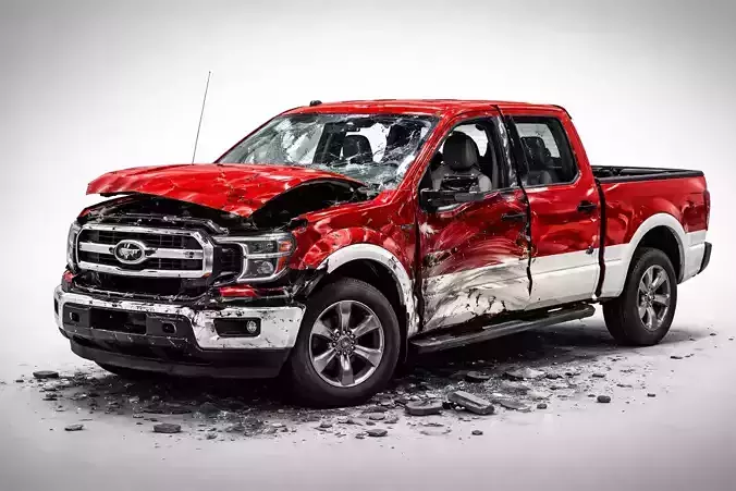 Crashed Wrecked Pickup Truck Damaged Vehicle Model
