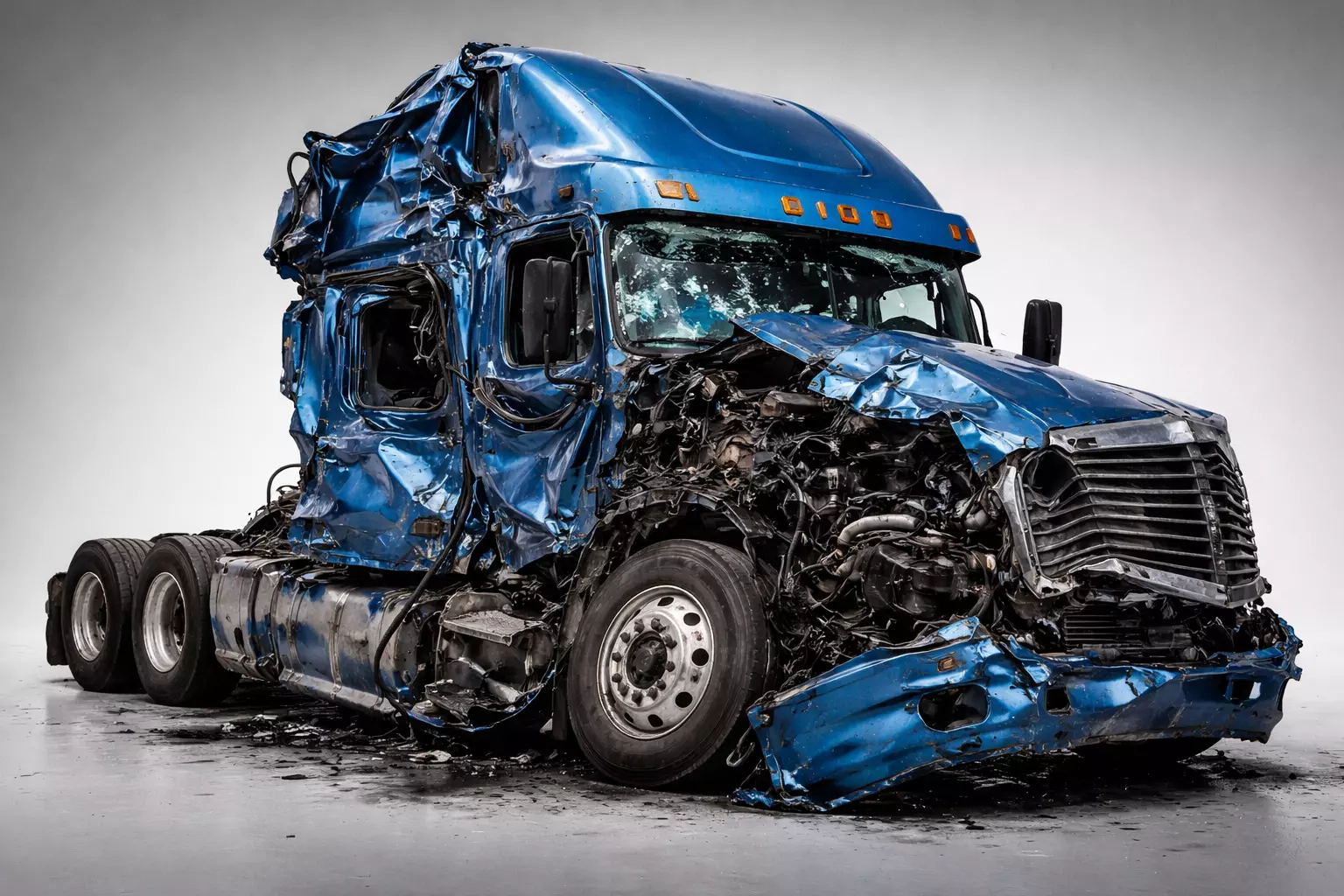 Crashed Blue Semi Truck Wrecked Heavy Vehicle Model 3D model