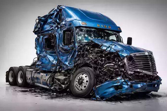 Crashed Blue Semi Truck Wrecked Heavy Vehicle Model