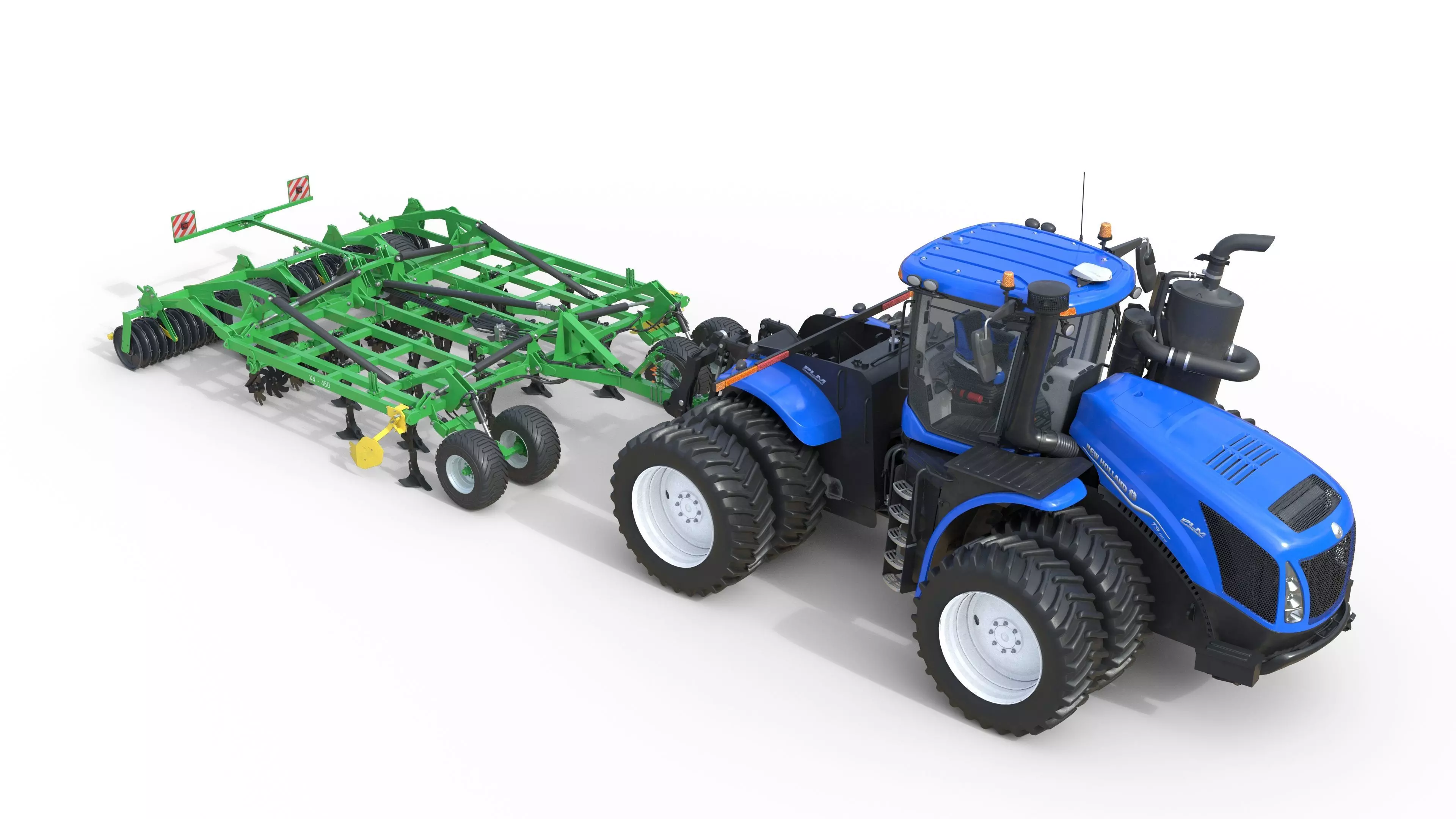 New Holland T9 Tractor and Wheel Cultivator Low-poly 3D model