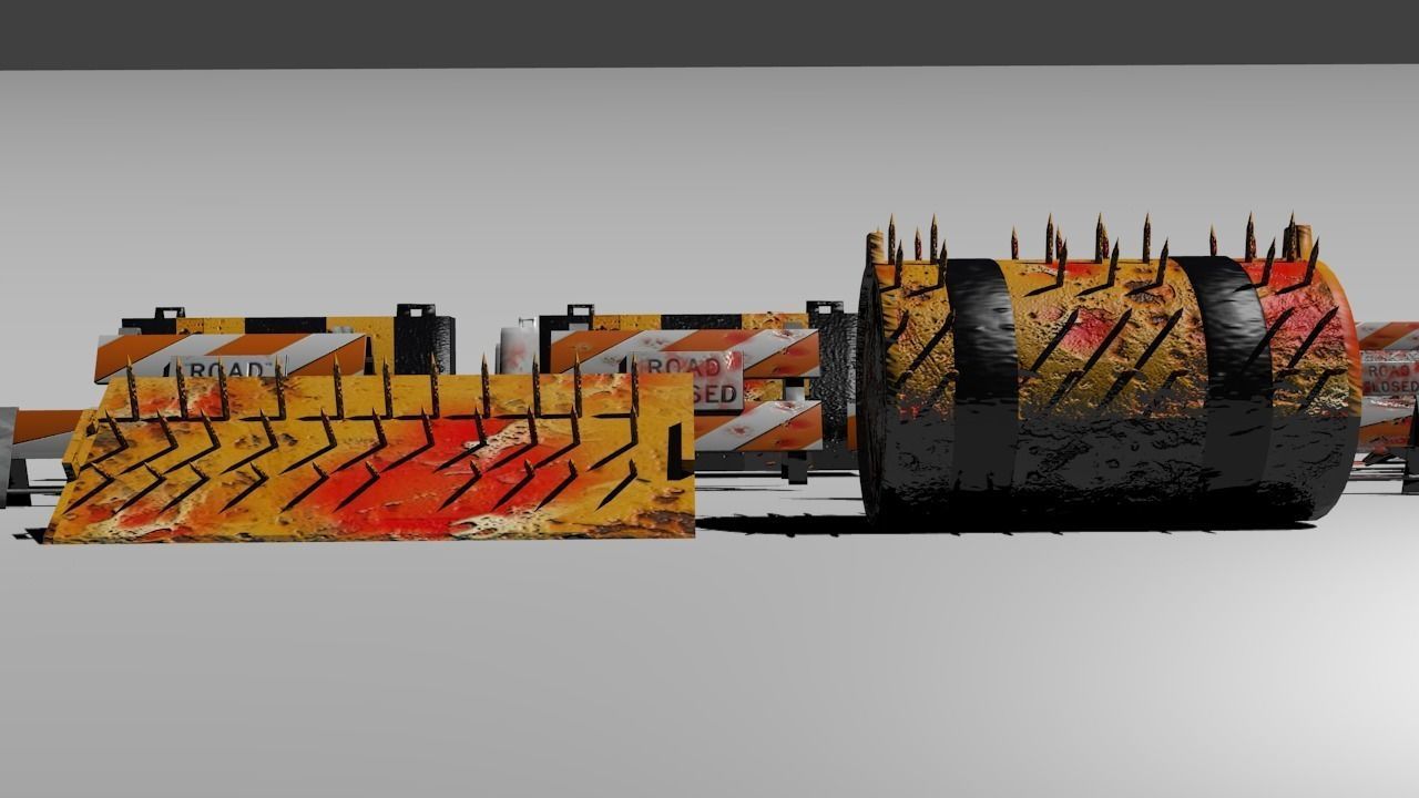 Road blocks and signs Low-poly 3D model_10