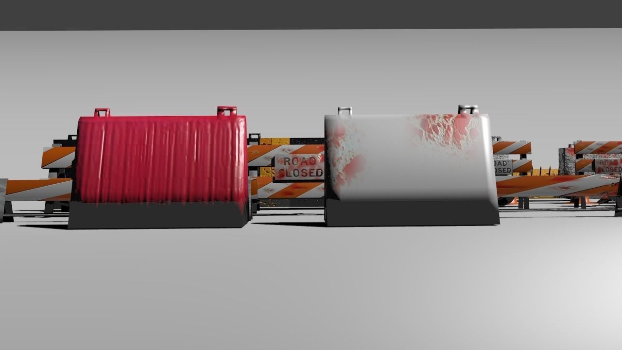 Road blocks and signs Low-poly 3D model_6