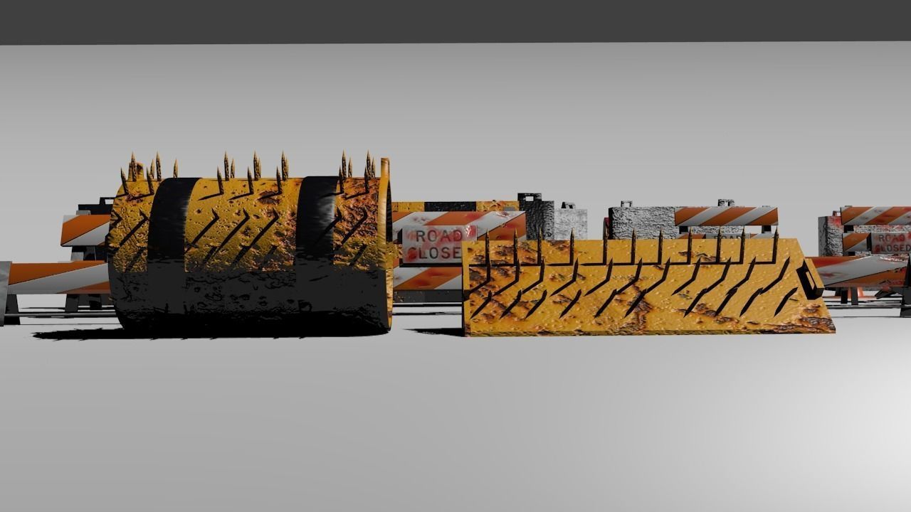 Road blocks and signs Low-poly 3D model_9