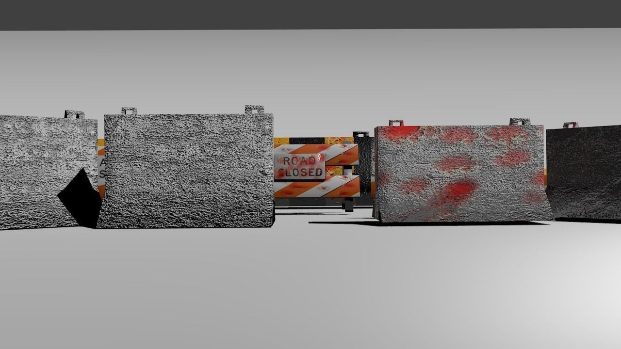 Road blocks and signs Low-poly 3D model_12