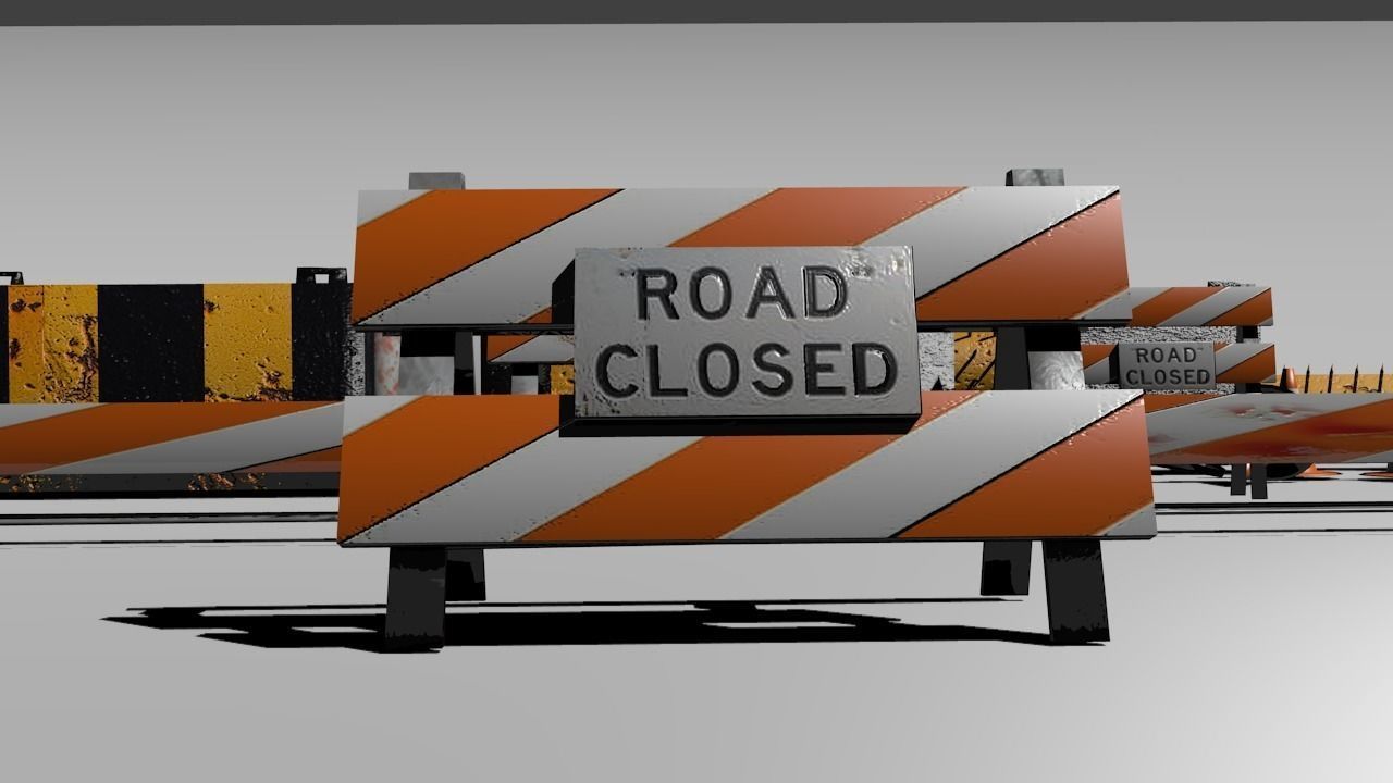 Road blocks and signs Low-poly 3D model_3
