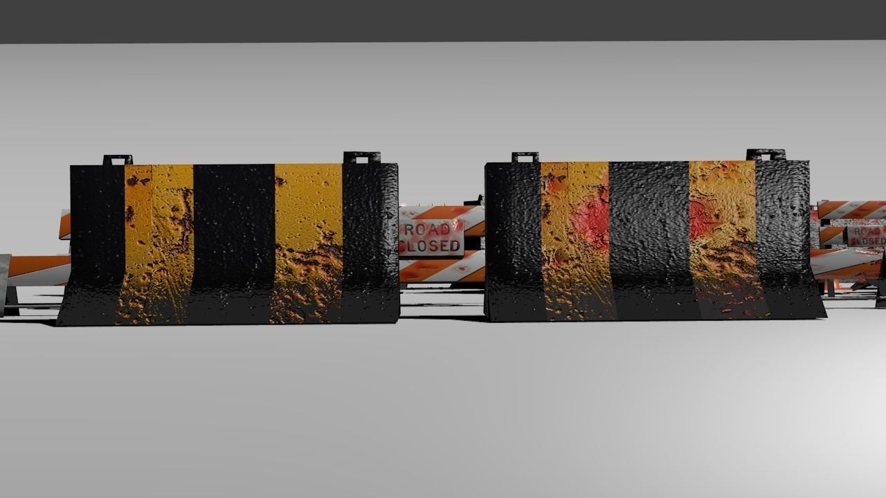 Road blocks and signs Low-poly 3D model_8