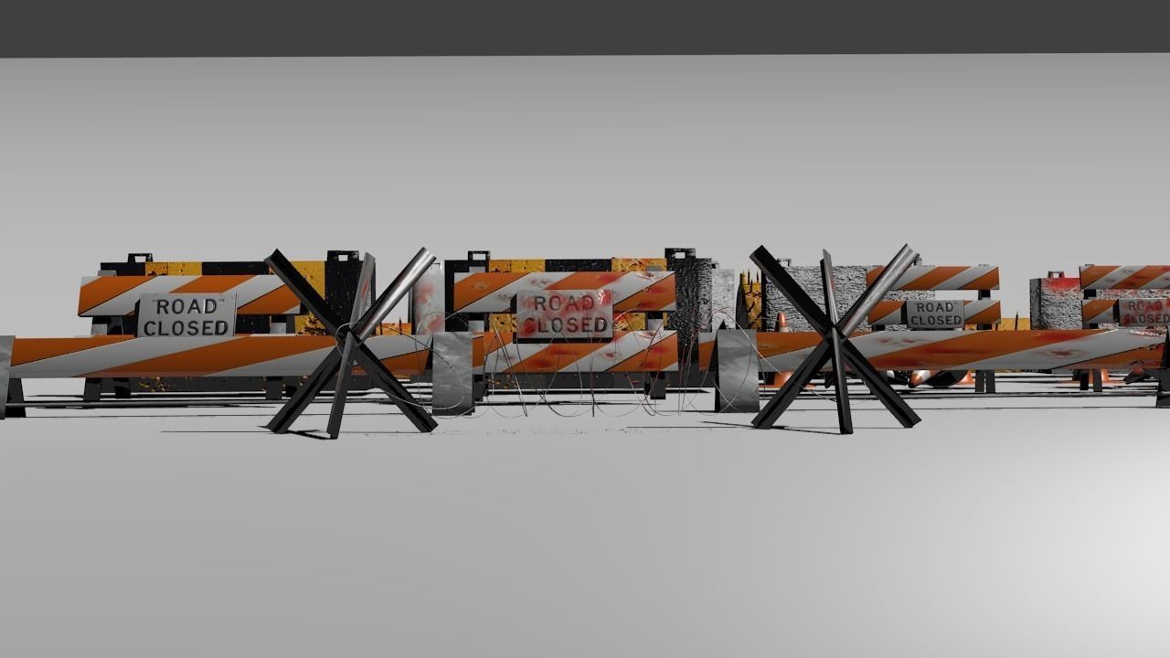 Road blocks and signs Low-poly 3D model_11