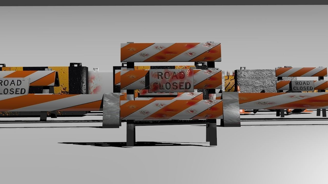 Road blocks and signs Low-poly 3D model_7