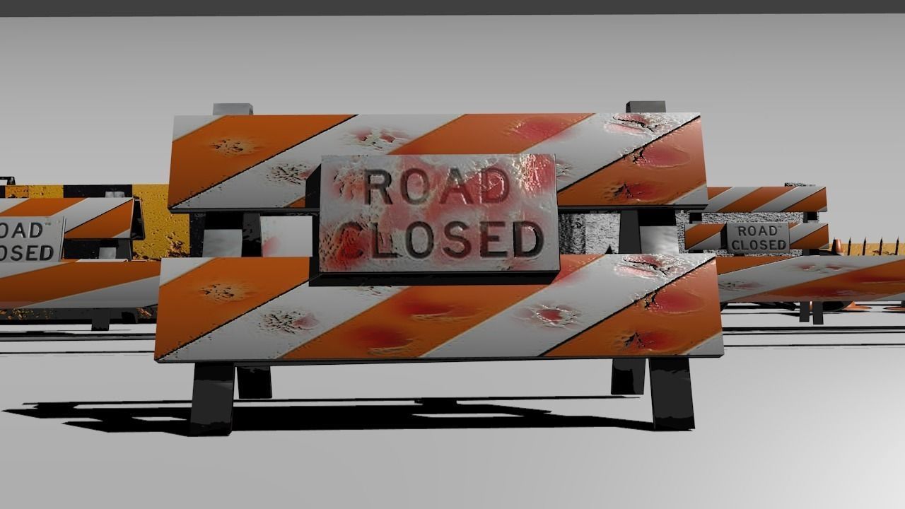 Road blocks and signs Low-poly 3D model_5