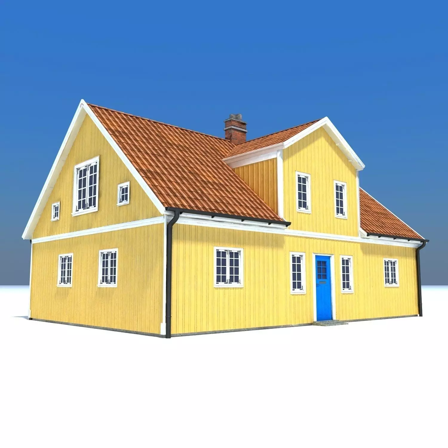 Swedish Yellow House Low-poly 3D model_0