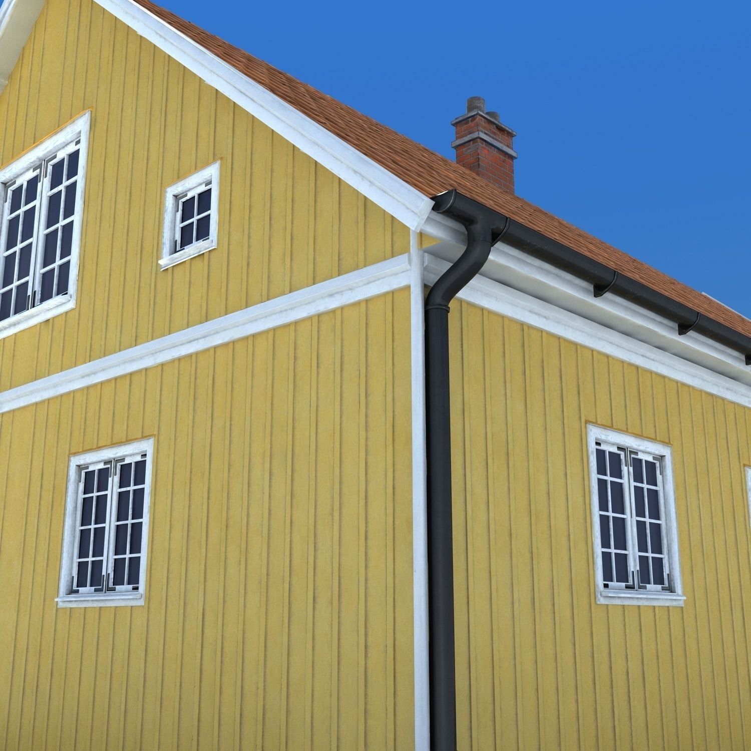 Swedish Yellow House Low-poly 3D model_6