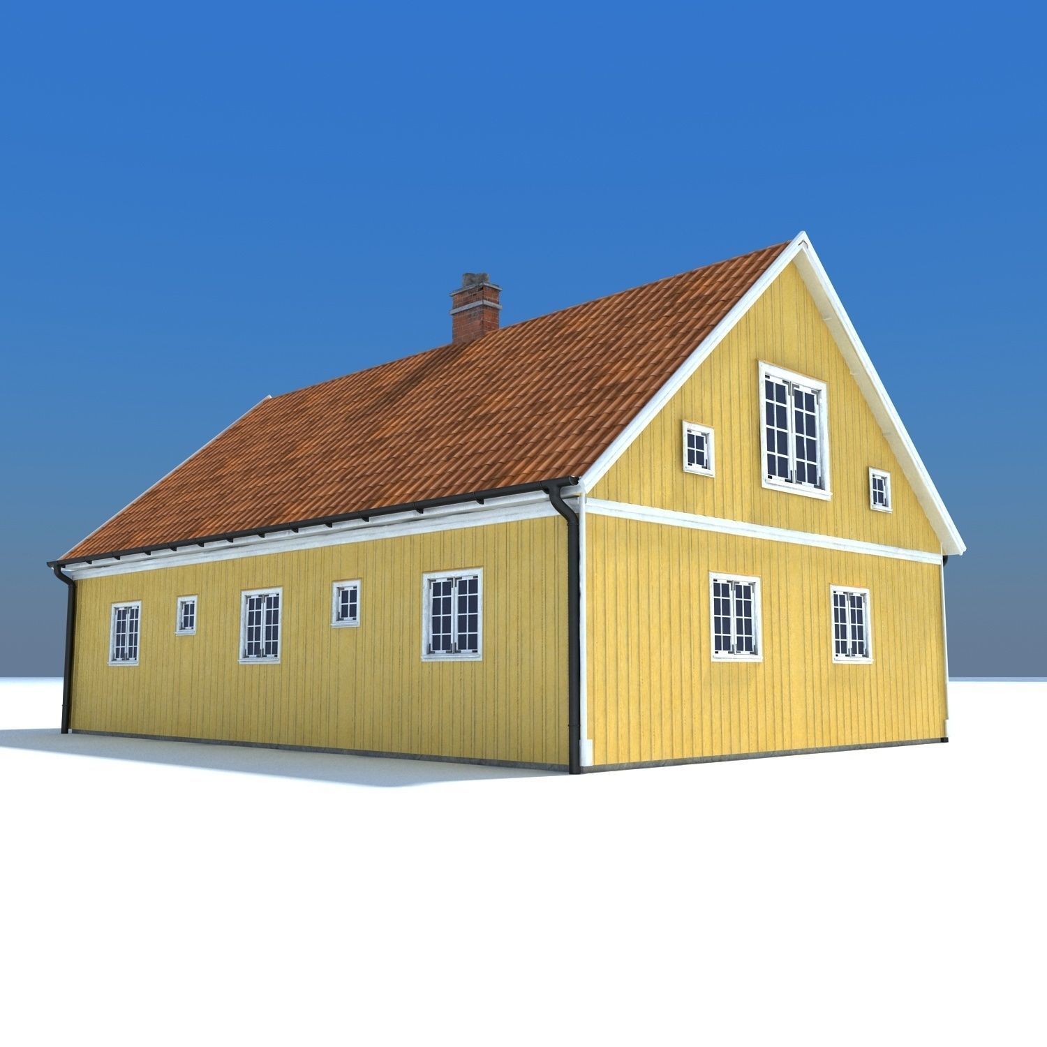 Swedish Yellow House Low-poly 3D model_2
