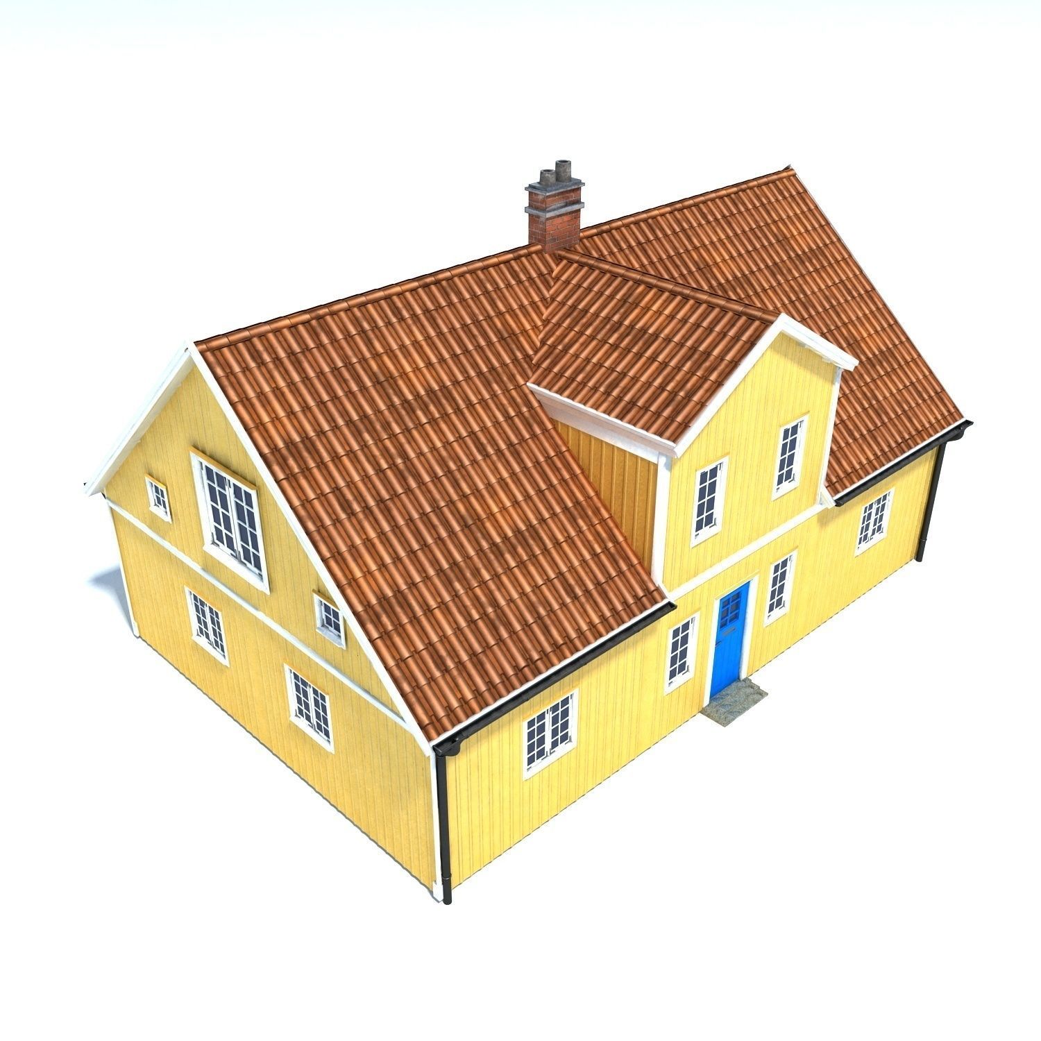 Swedish Yellow House Low-poly 3D model_4