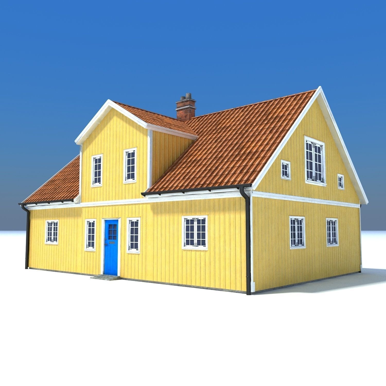 Swedish Yellow House Low-poly 3D model_1