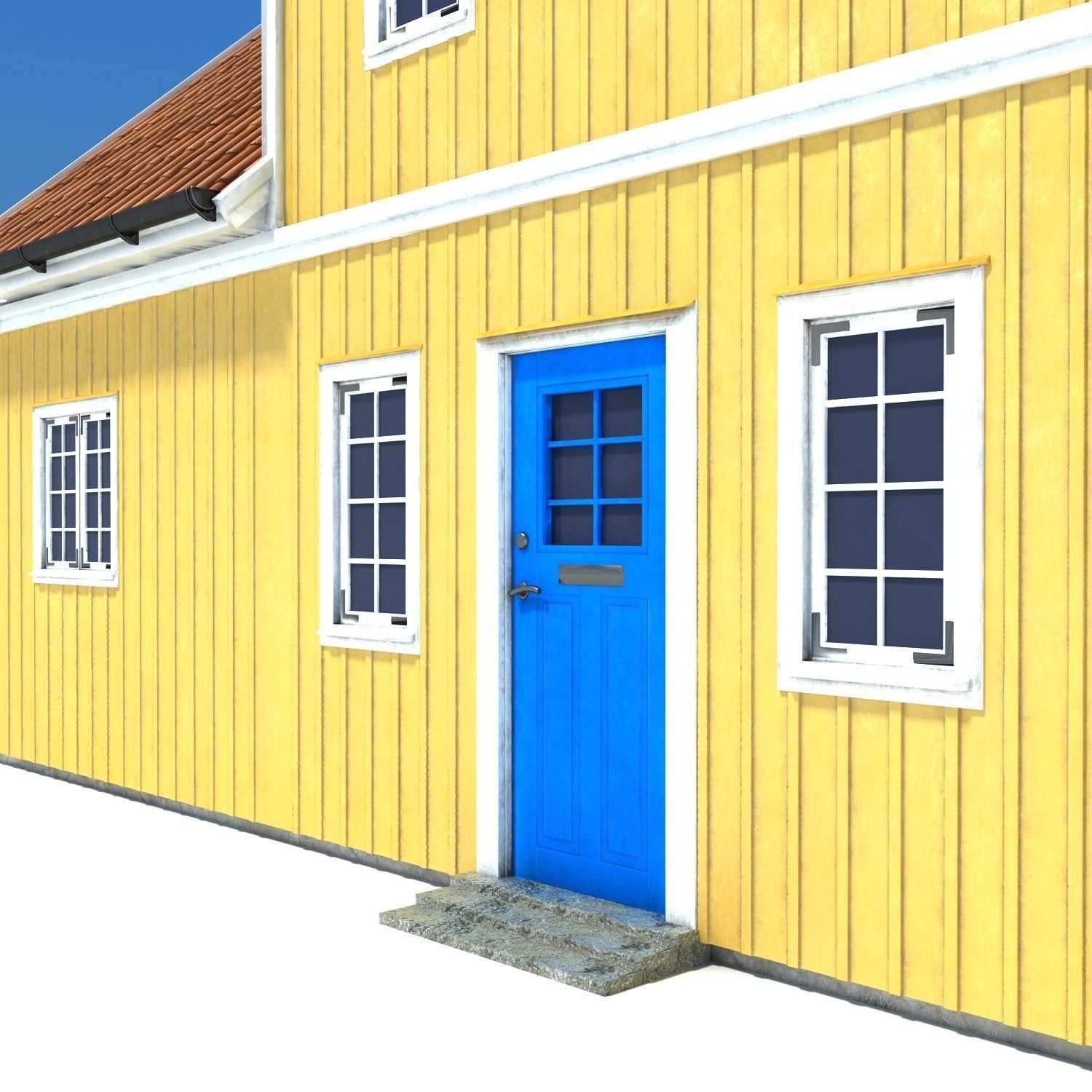 Swedish Yellow House Low-poly 3D model_3