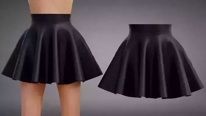 Black Leather Circle Mini Skirt Low poly Model