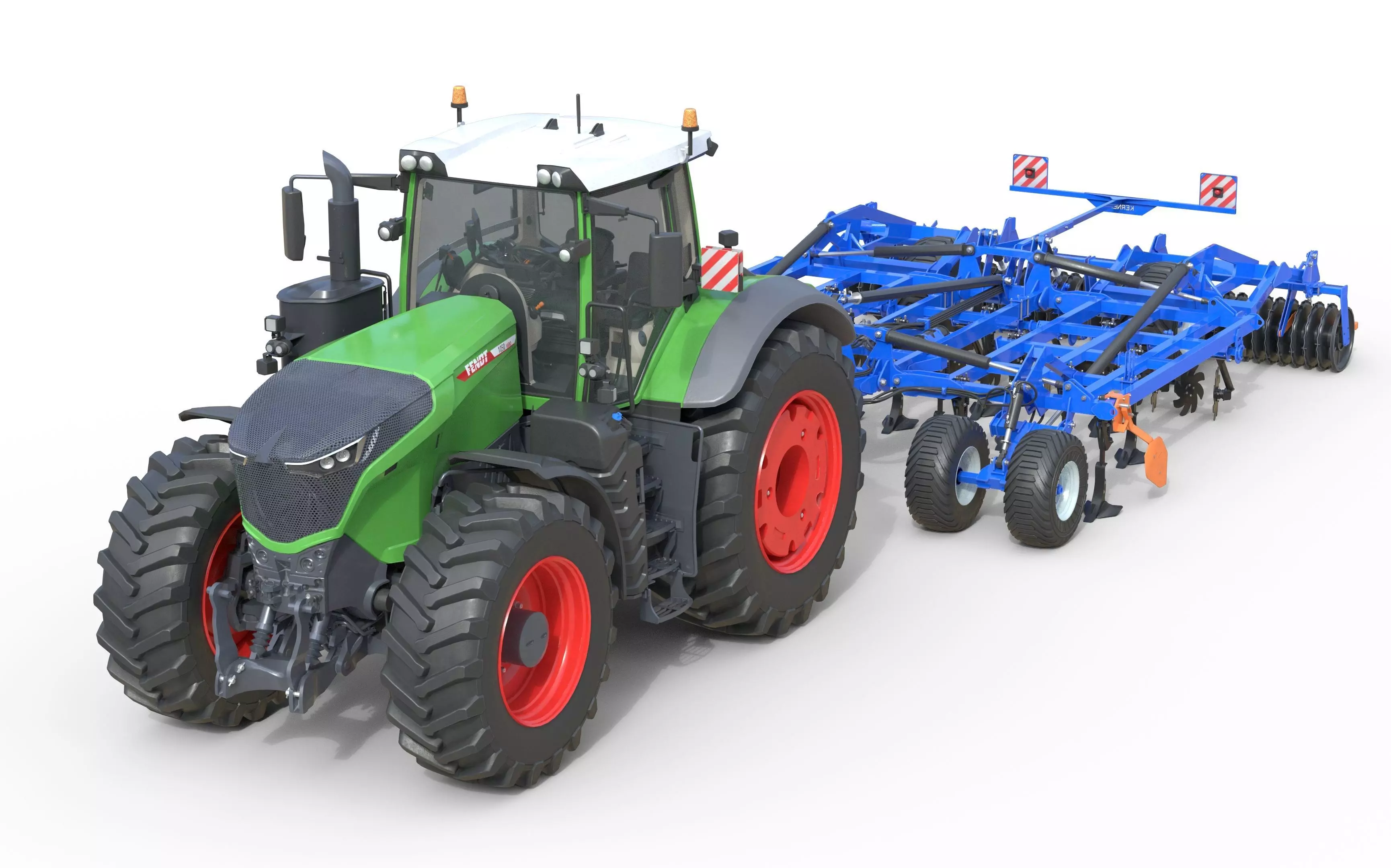 Fendt 1050 Vario Tractor with Star Wheel Soil Cultivator Low-poly 3D model