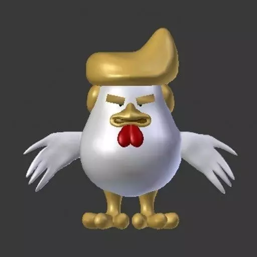 Rooster chicken with golden hat Low-poly 3D model_0