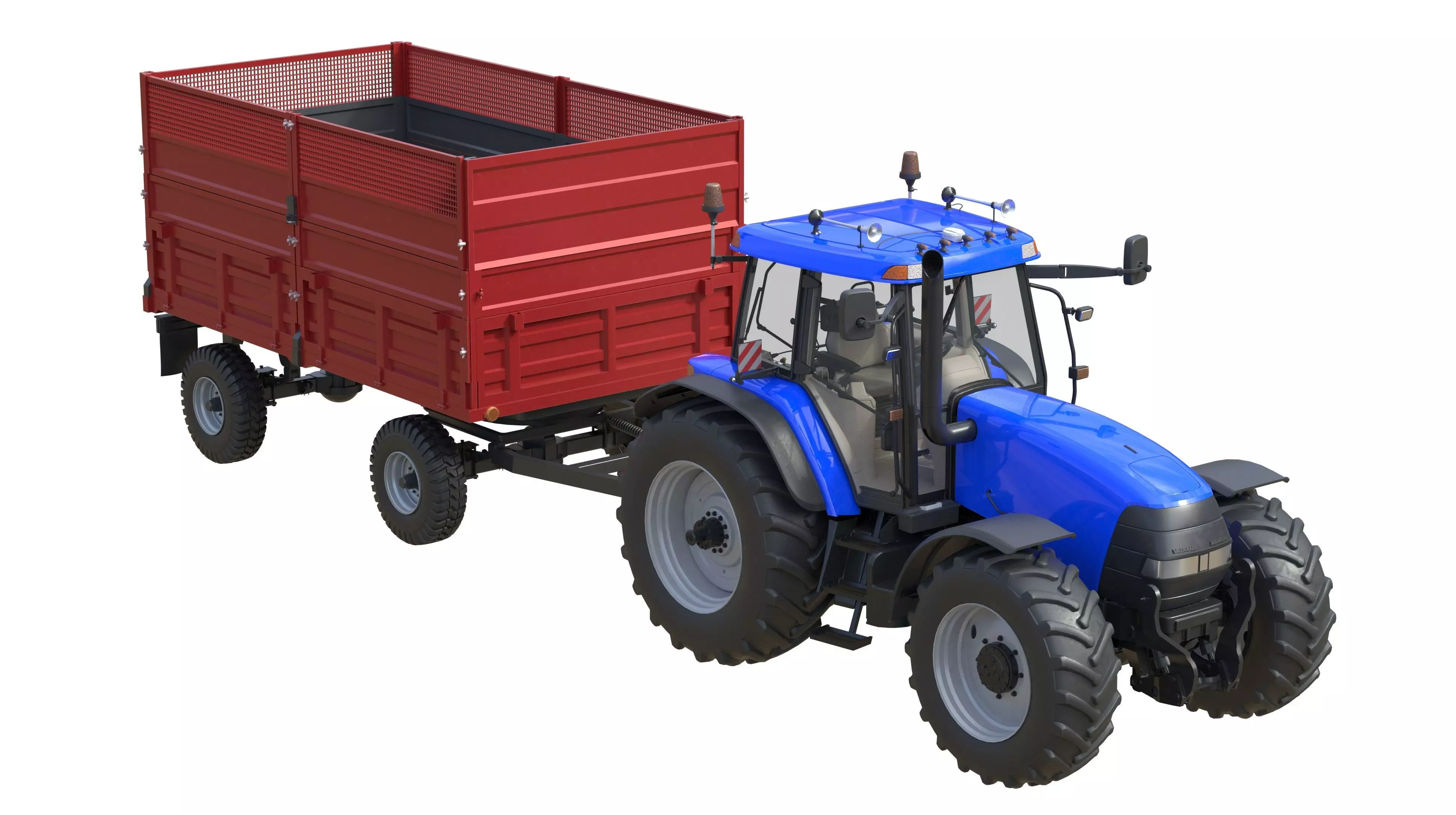 Case IH MXM Tractor 190 and Dump Trailer Low-poly 3D model
