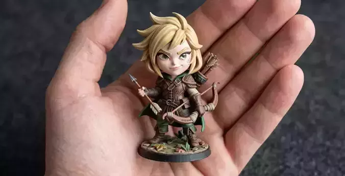 Cute Fantasy Archer Figurine Detailed STL Miniature 3 Sizes 