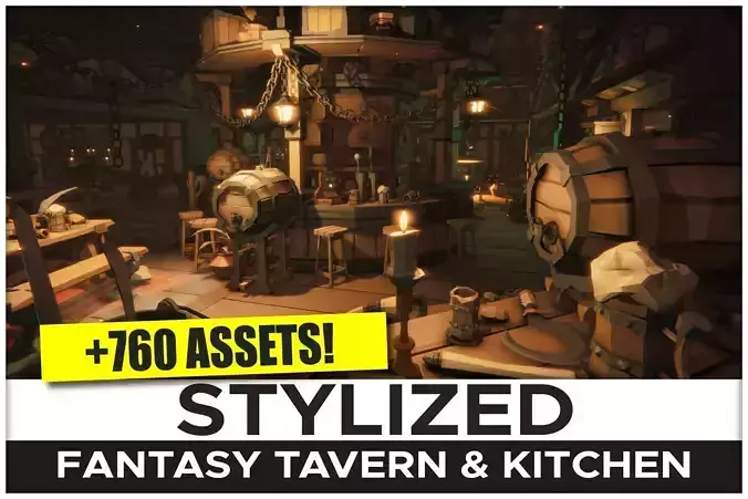 STYLIZED Fantasy Tavern and Kitchen - Low Poly 3D Art Low-poly 3D model