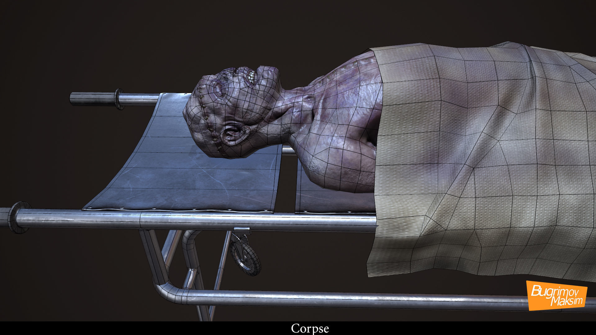 Corpse patient lying Low-poly 3D model_6