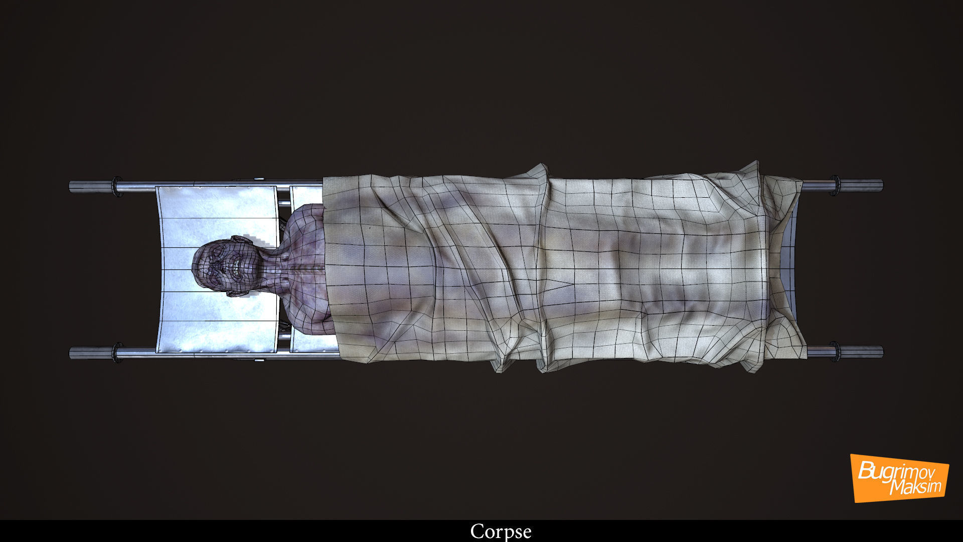 Corpse patient lying Low-poly 3D model_5