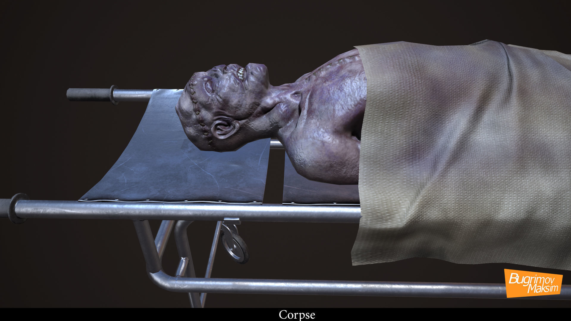 Corpse patient lying Low-poly 3D model_4