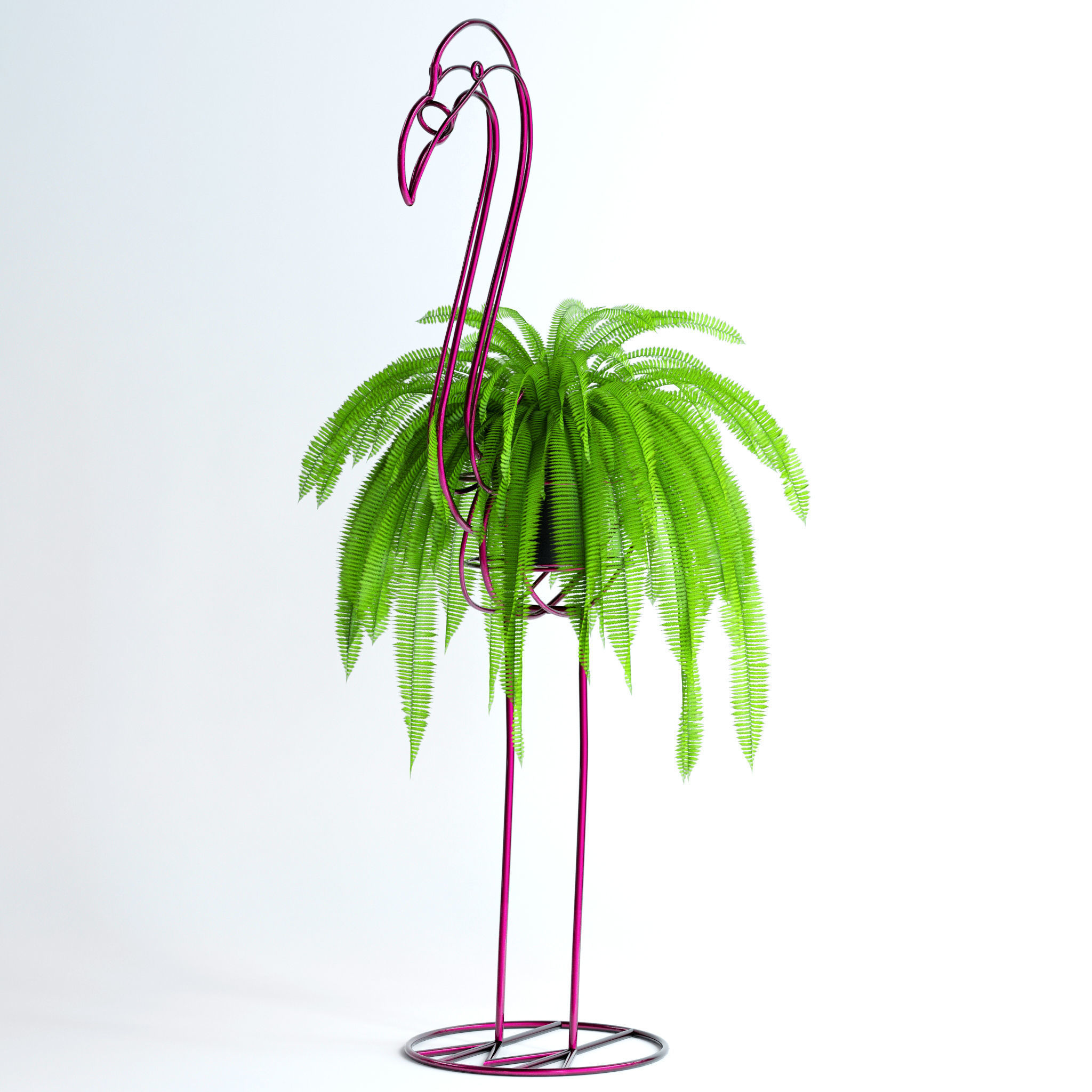 Fern in pink flamingo sculpture 3D model_3