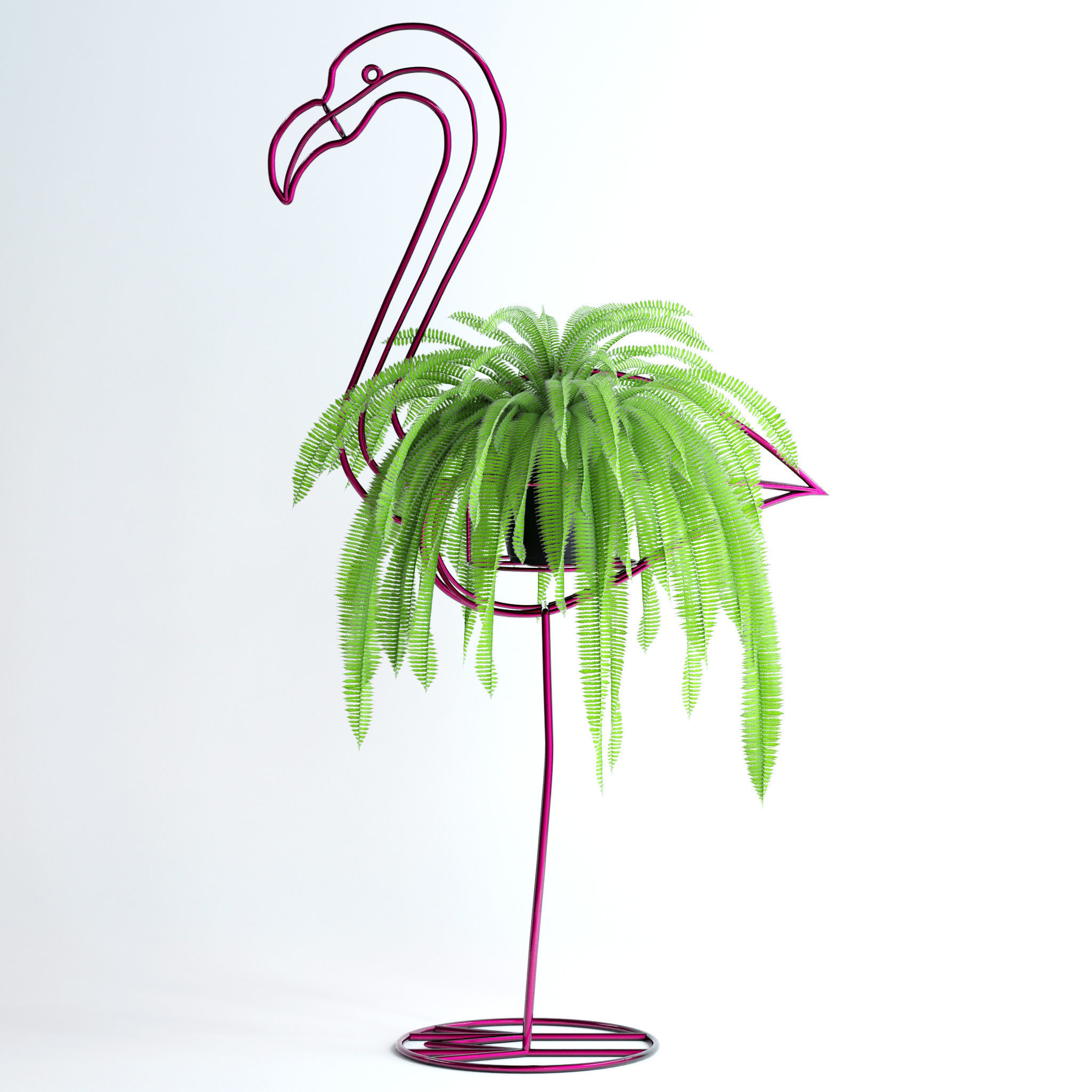 Fern in pink flamingo sculpture 3D model_1