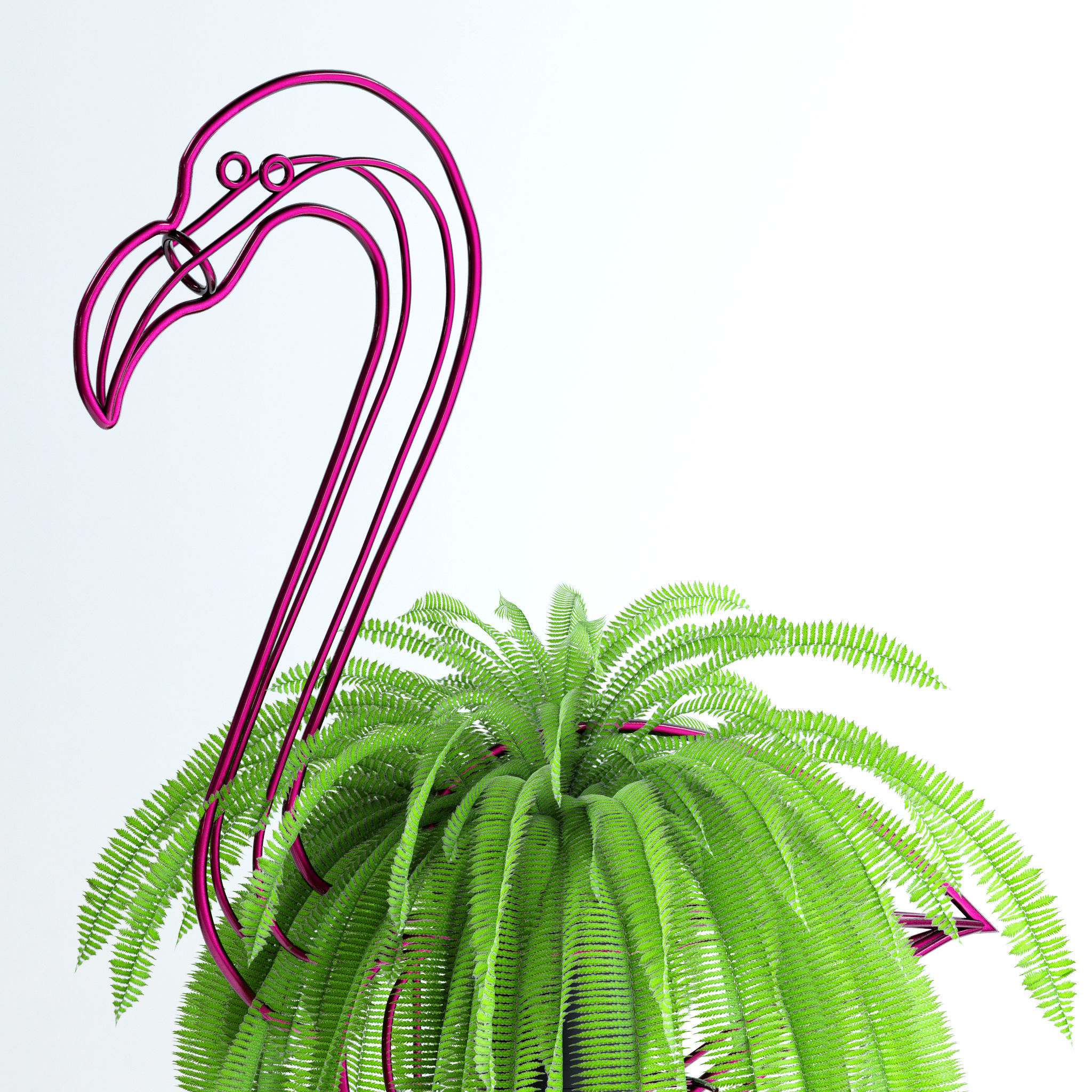 Fern in pink flamingo sculpture 3D model_10