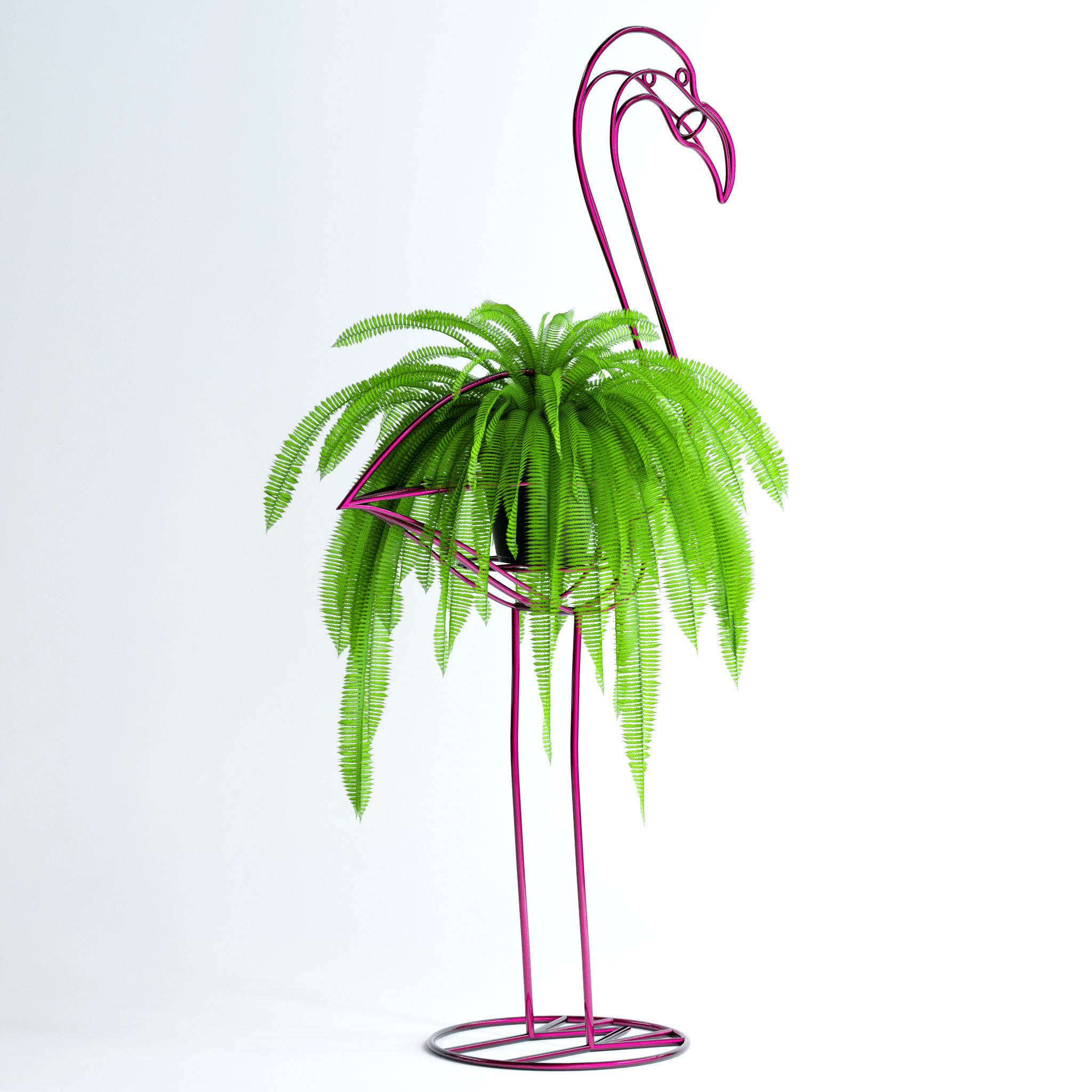 Fern in pink flamingo sculpture 3D model_7