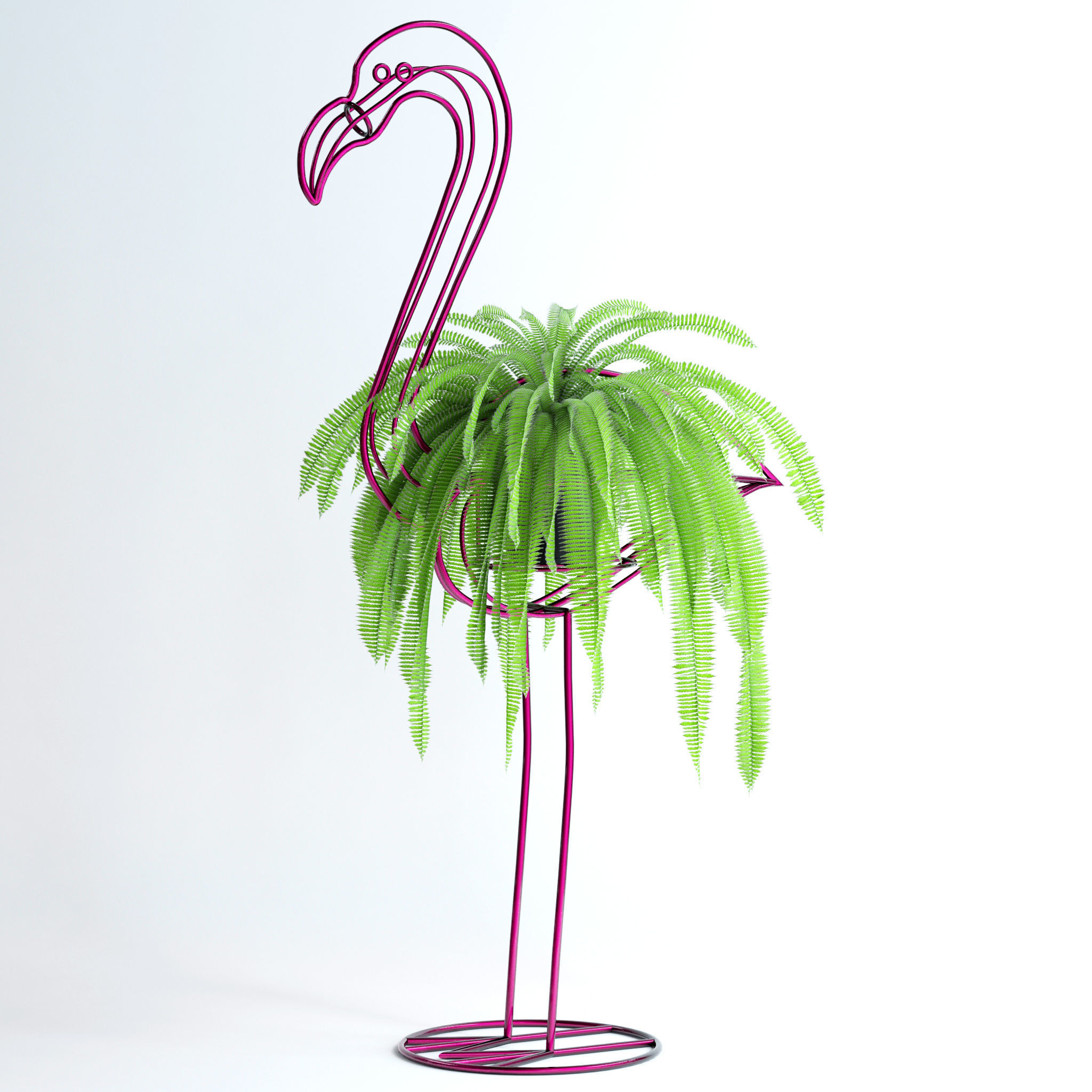 Fern in pink flamingo sculpture 3D model_2
