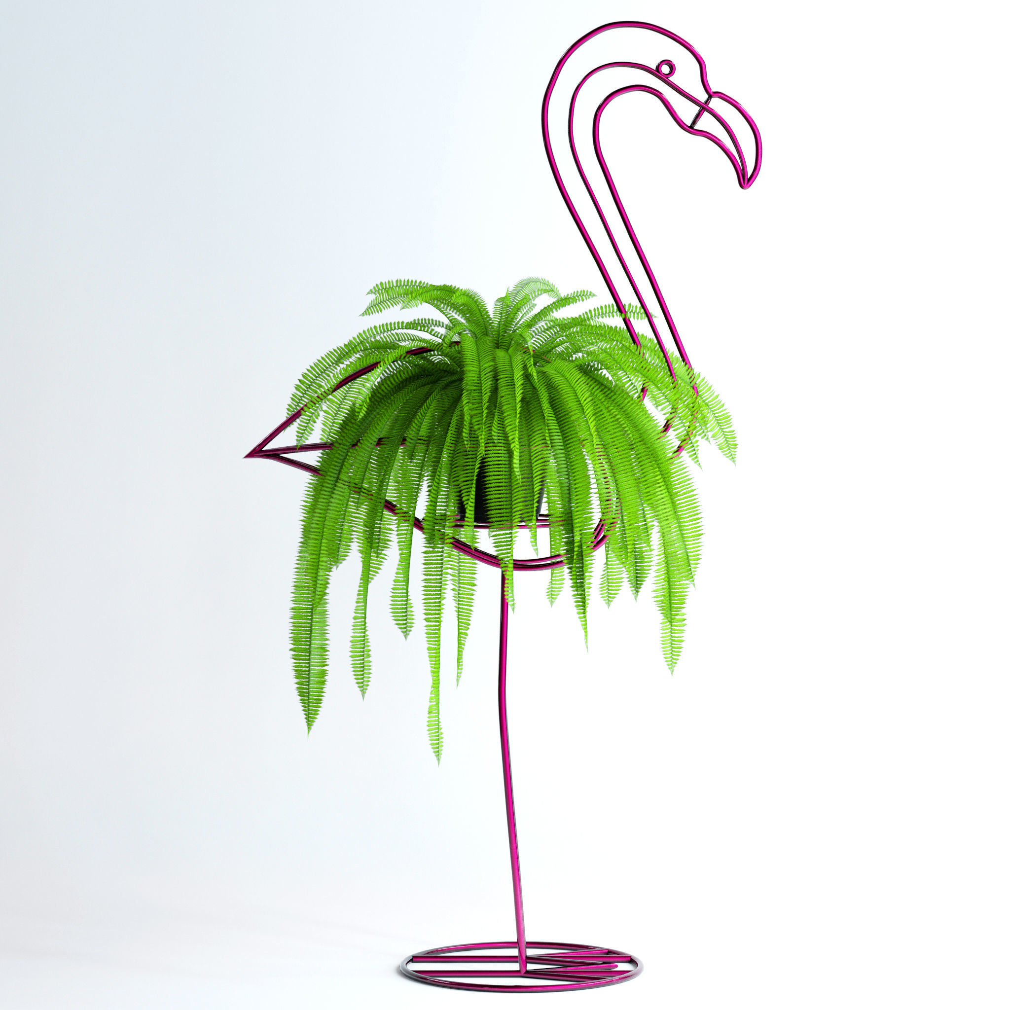 Fern in pink flamingo sculpture 3D model_6