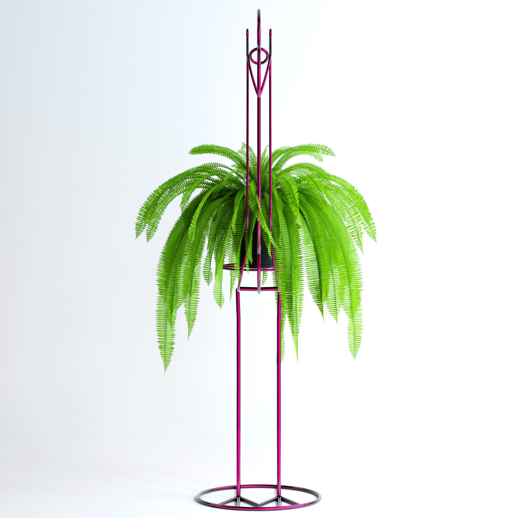 Fern in pink flamingo sculpture 3D model_4