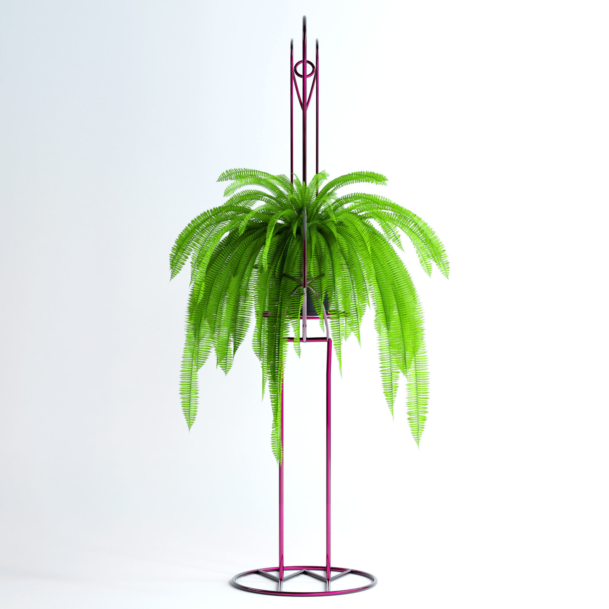 Fern in pink flamingo sculpture 3D model_8