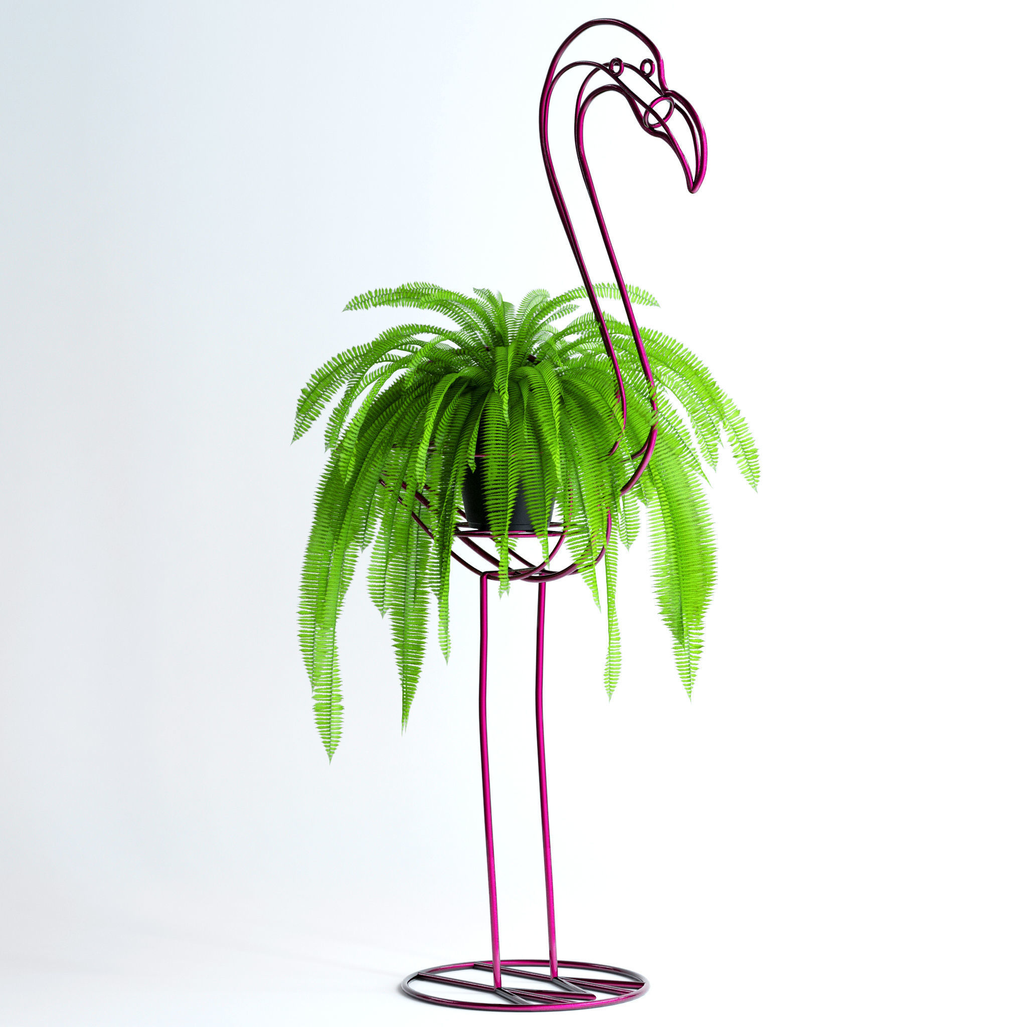 Fern in pink flamingo sculpture 3D model_5