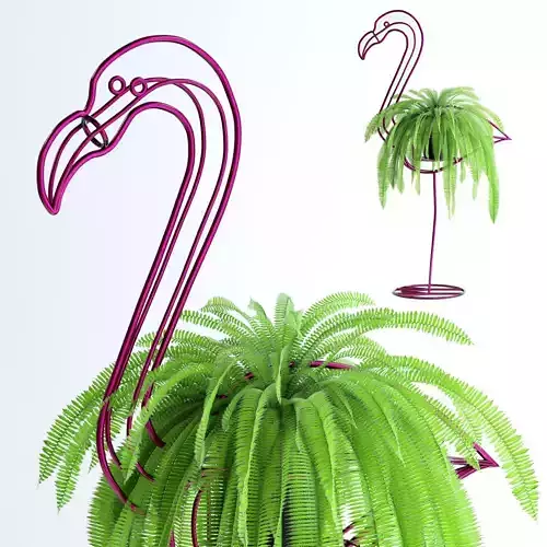 Fern in pink flamingo sculpture 3D model