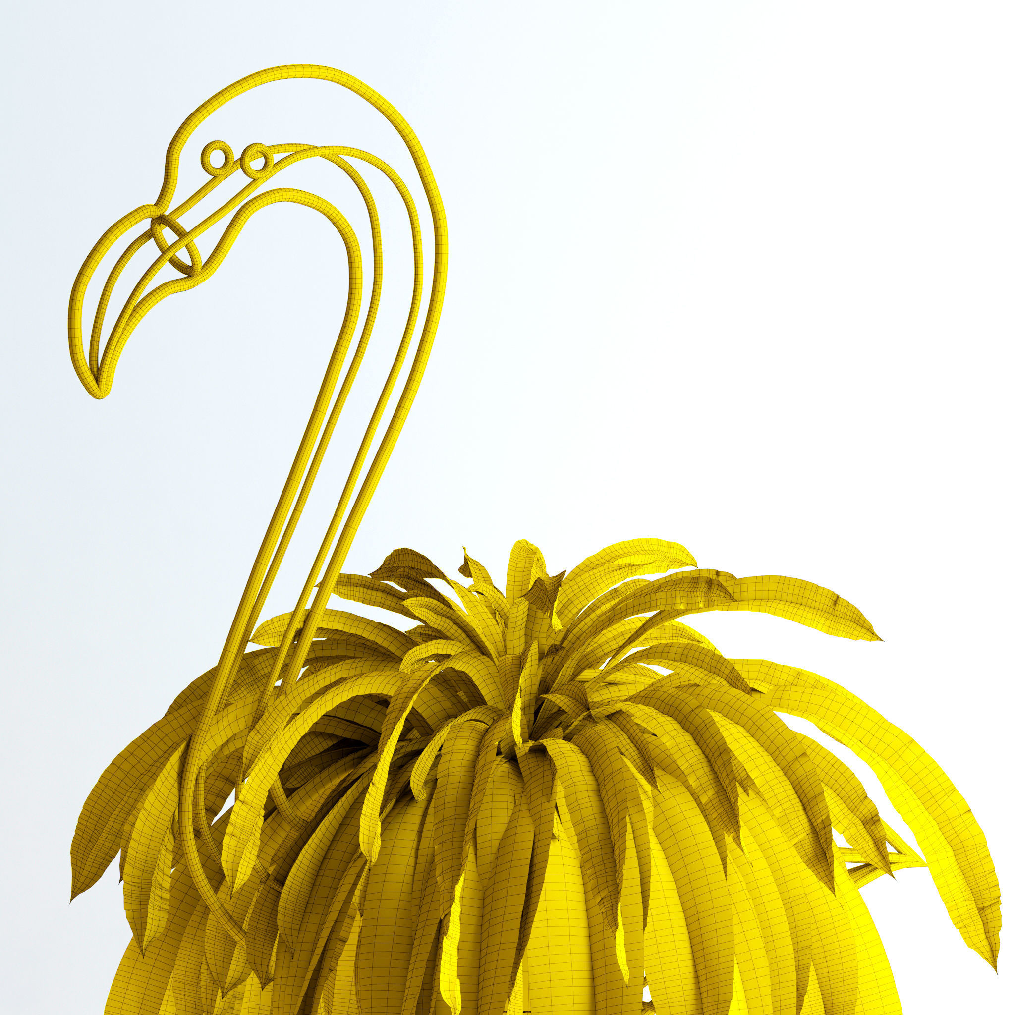 Fern in pink flamingo sculpture 3D model_11