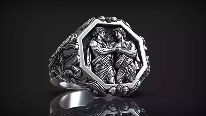 Gemini Zodiac Sign Ring Antique Sculpture Signet