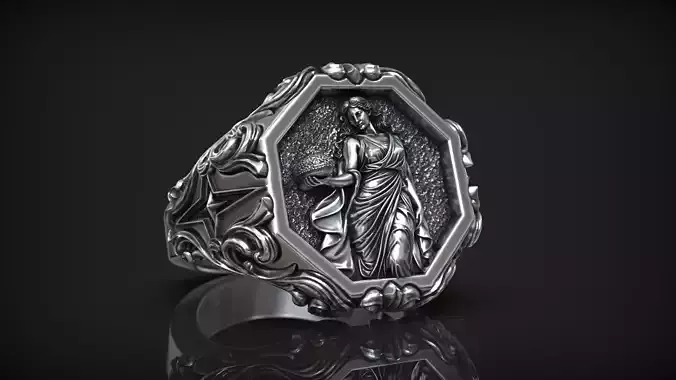 Virgo Zodiac Sign Ring Antique Sculpture Signet
