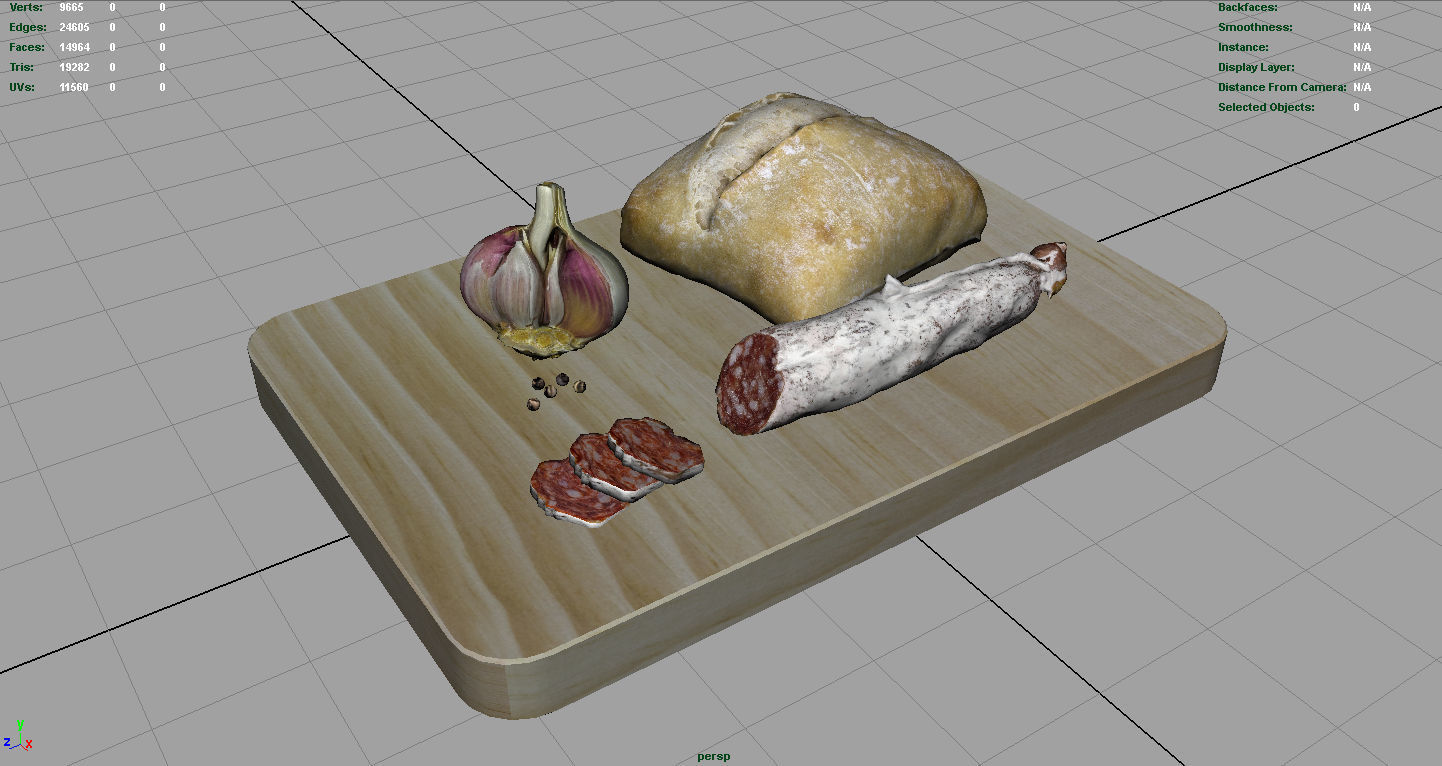 Fuet on a wooden board 3D model_6