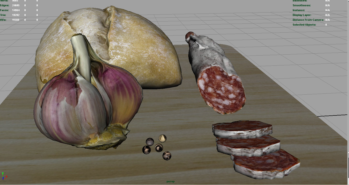 Fuet on a wooden board 3D model_12