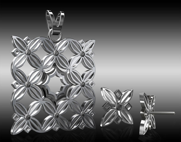 floral Pendant and Earrings 3D print model
