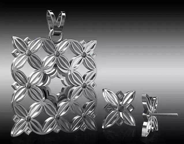 floral Pendant and Earrings