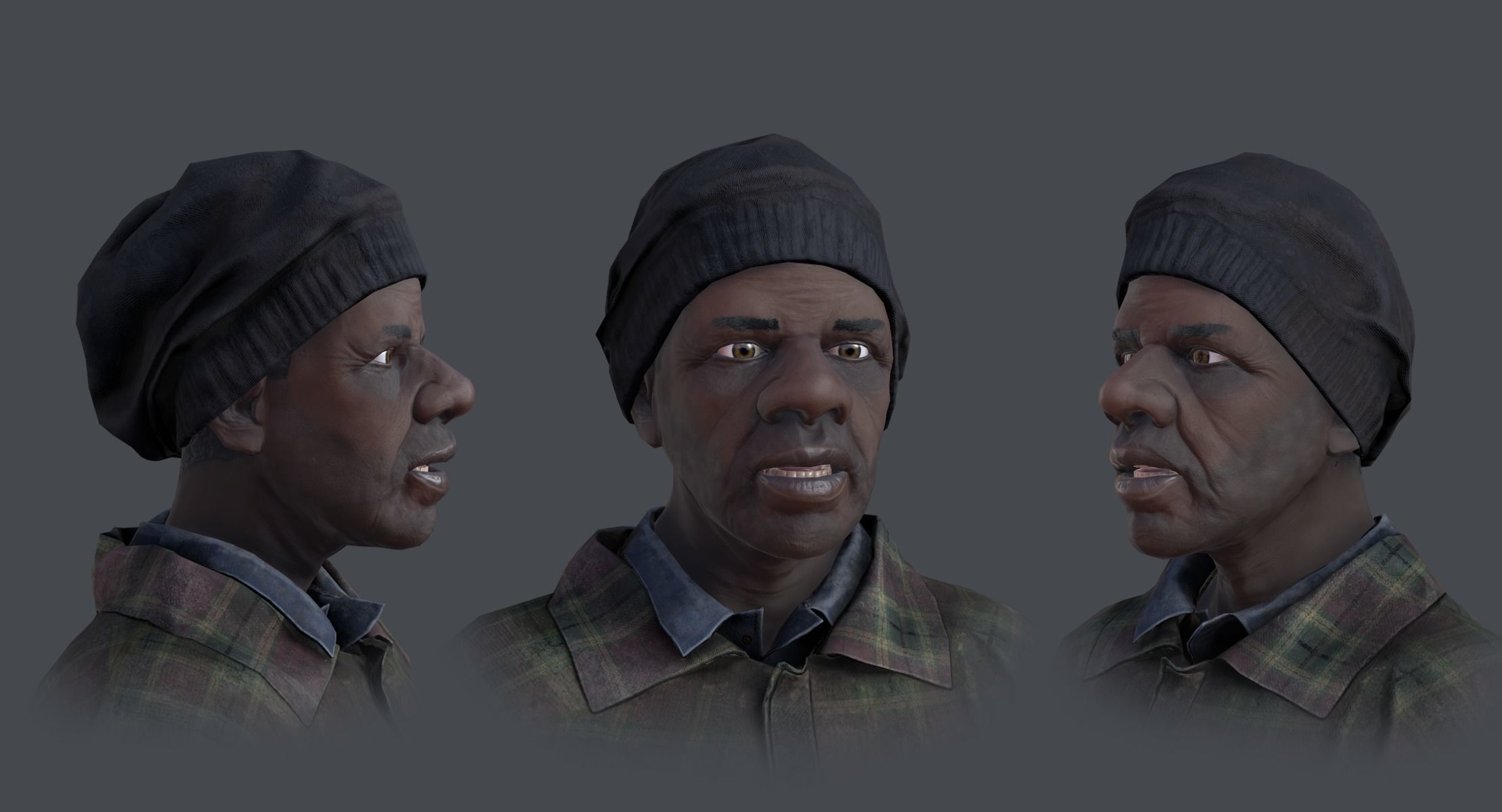 Lowpoly Afro American Homeless Low-poly 3D model_4
